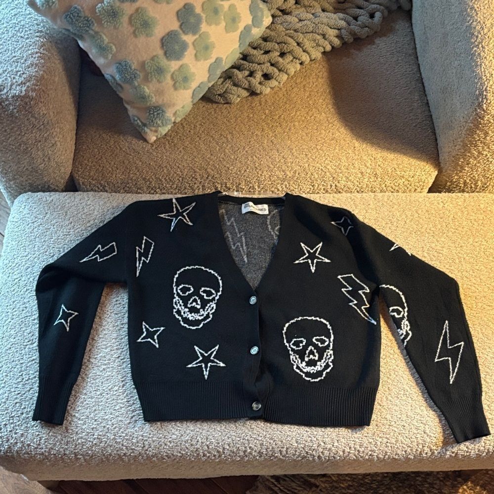 Black Cardigan with Skull and Star Design